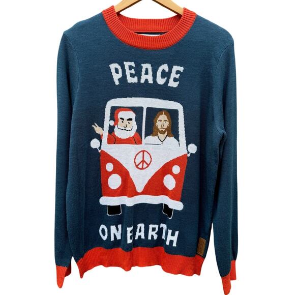 Tipsy Elves Peace On Earth Jesus Santa in VW bus Christmas sweater Size Medium - Picture 1 of 6